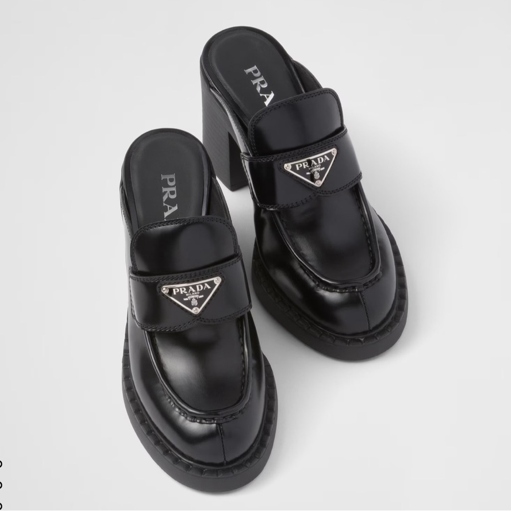 Prada Chocolate Brushed Leather Mule in Nero Women’s 9.5